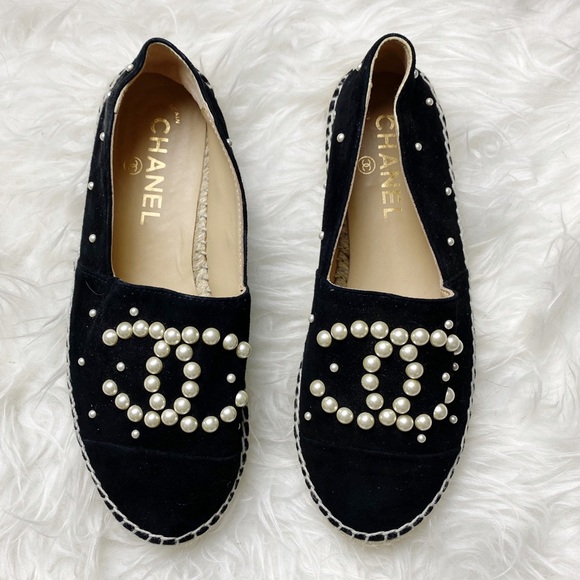 CHANEL Shoes - Chanel Pearl Suede Espadrille Flats 37